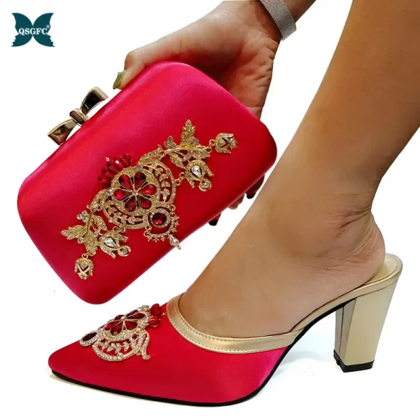 2020 Hot Selling African Italian Design Matching Ladies Shoes And Bag Set Nigerian For Wedding Party in Red color