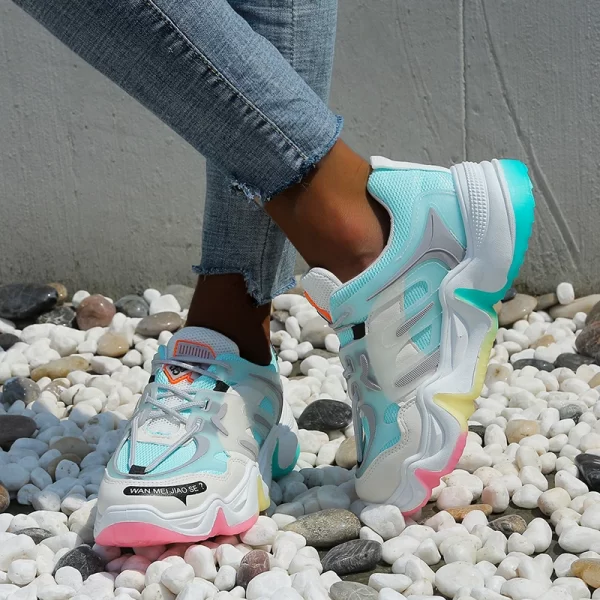 2020 Women Platform Sneakers Fashion Chunky Casual Shoes Mesh Lace Up Sport Vulcanized Shoes Woman Trainers Zapatillas Mujer