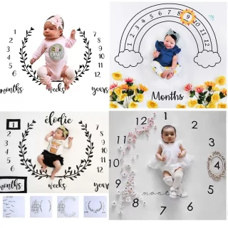 Cartoon Pattern Infant Baby Milestone Photo Props Background Blankets Play Mats Backdrop Cloth Calendar Photo Accessories Nordic