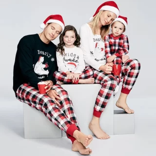 Christmas Family Pajamas Set Casual Letter Bear Print Family Matching Clothes Xmas Adult Kids Pyjamas Set Baby Romper Sleepwear