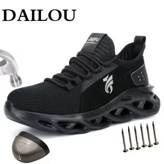 DAILOU 2020 Men's Outdoor Mesh Light Breathable Safety Sneakers Comfort Ultra-light Soft Bottom Puncture-Proof Boots Big Size 48
