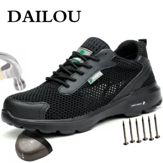 DAILOU Lightweight Steel Toe Safety Working Shoes Summer Ultra-light Soft Bottom Steel Toe Anti-smashing Sneakers Big Size 48