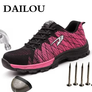 DAILOU Men Indestructible Steel Toe Shoes Ultra-light soft bottom New Design All Season Men and Women Mesh Sneakers Big Size 48