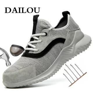 DAILOU Men Safety Shoes Boots Breathable Work Shoes Puncture-Proof Steel Toe Anti-smashing Lightweight Breathable Anti-static