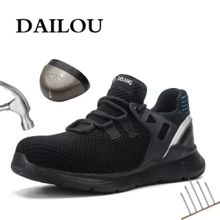 DAILOU Men Safety Shoes with Indestructible Shoe Work Boots with Steel Toe Waterproof Breathable Sneakers Work Shoes