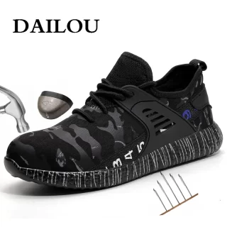 DAILOU Men Safety Work Shoes Boots Male Construction Work Shoes Steel Toe Indestructible Safety Work Boots Sneakers
