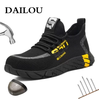 DAILOU Men's Indestructible Shoes Steel Toe Anti Smashing Working Shoes Men Puncture Proof Safety Boots Shoes Mens Boots
