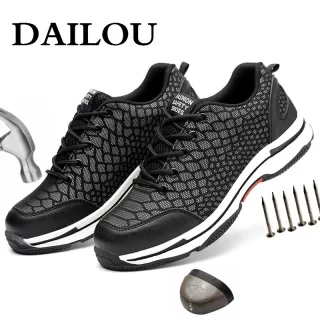 DAILOU Men's Safety Shoes Steel Toe Winter Sneakers Indestructible Puncture-Proof Lightweight Breathable Work Boots