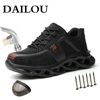 DAILOU Men's Steel Toe Work Safety Shoes Protective Anti-smashing Steel Mid Sole Comfort Men and Women Mesh Sneakers Big Size 48