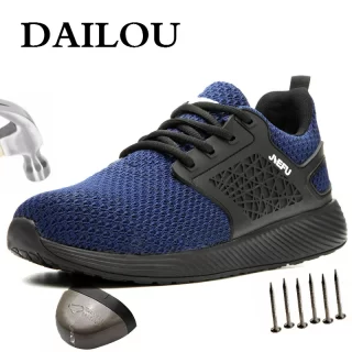 DAILOU Outdoor Men and Women Safety Boots Men Breathable Shoes Non-slip Deodorant Grid Steel Mid Sole Working Shoes Big Size 48