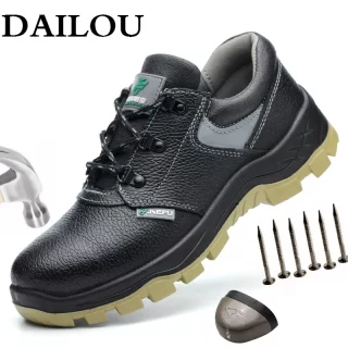 DAILOU Safety Work Boots for Men Lightweight Steel Toe Anti-smashing Short Boots Outdoor Puncture-Proof Boots Free Shipping