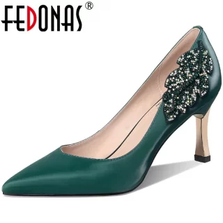 FEDONAS Fashion Glitters Shoes For Women Genuine Leather Shallow High Heels Pumps 2020 Autumn New Wedding Working Shoes Woman