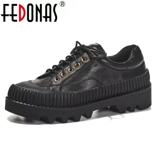 FEDONAS Spring Autumn Shoes Woman 2020 Classic Round Toe Lace Up Pumps Fashion High Heeled Casual Office Ladies Platforms Shoes
