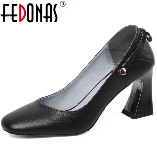 FEDONAS Women Pumps Butterfly Knot Lace Up Cow Leather Concise Popular Fashion Working Prom Shoes Spring Summer Shoes Woman