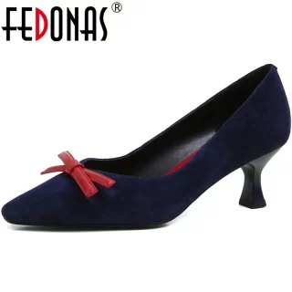FEDONAS Women Pumps Butterfly Knot Slip On Kid Suede Spring Summer Working Prom Shoes Pointed Toe New Arrival Shoes Woman