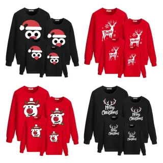 Family Matching Mom Kid Men Women Baby Kids Christmas Sweater Sweatshirt Pullover Tops Jumper Blouse Deer Xmas Boy Girl Clothes