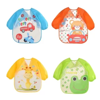Free Shipping 4 Pcs Waterproof Long Sleeve Bib Unisex Feeding Bibs Apron for Infant Toddler 6 Months to 3 Years Old