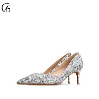 GOXEOU Women's Pumps 8 Colors Gradient Color Glitter Pointed Toe 6cm High Heels Wedding Party Fashion Dress Pump Size 32-46