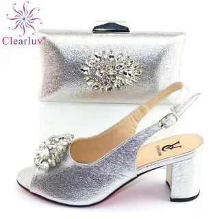 Hot Selling Nigerian Design Italian Women Shoes and Bag Set High Quality Nigerian Lady Shoes Matching Bag with Crystal