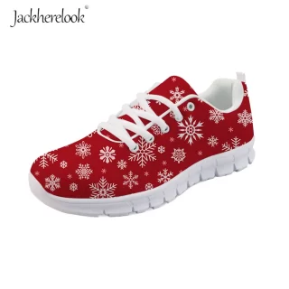 Jackherelook Christmas Snowflake Women Sneakers Happy New Year Female Outdoor Flat Shoes Air Mesh Shoes for Lady Casual Footwear