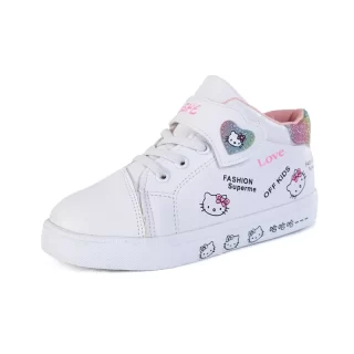 Kids Skate Shoes White Shoes For Children Girls Sneakers High Top With Cartoon Hello Kitty PU Leather Sweet Casual Sport Shoes