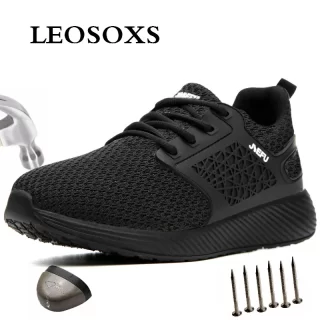 LEOSOXS Air Mesh Work Safety Boots Men Steel Mid Sole Anti-static Ultra-light Soft Bottom Casual Protective Shoes Free Shipping