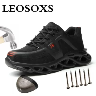 LEOSOXS Breathable Safety Shoes Ultra-light soft bottom Big Size All Season Steel Toe Puncture-Proof Men's Sneakers Dropshipping