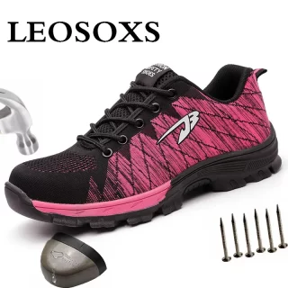 LEOSOXS Indestructible Men and Women Steel Toe Cap Work Safety Shoes Breathable Mesh Anti-static New Mesh Sneakers Big Size 48