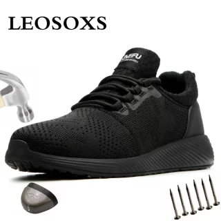 LEOSOXS Men Safety Shoes Boots Breathable Work Shoes Air Mesh Comfort Non-slip Big Size Puncture-Proof Boots Free Shipping
