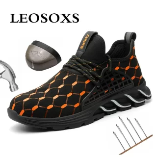 Leoxose Men Summer Breathable Boots Working Steel Toe Anti-Smashing Safety Work Sneakers Work Comfort Safety Construction Shoes