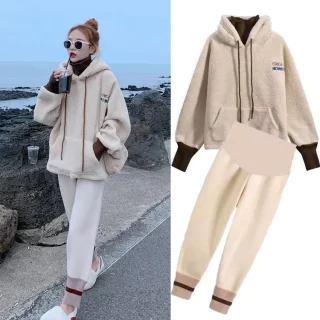 Maternity Autumn And Winter Clothing Suit Korean Version Of The Pregnant Women Hoodies + Woolen Pregnant Abdominal Design Pants