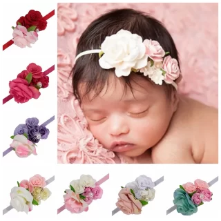 New 1PCS Rose Fabric Flower Baby Girls Headbands Newborn Toddler Elastic Hair Bands Photo Shoot Hair Accessories Cute Gifts
