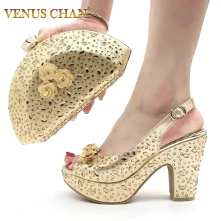 New Arrival Italian Women Shoes and Bag Set Decorated with Rhinestone In Party African Italian Shoes and Bag Set Party Shoes Bag