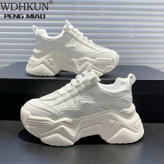 New Black Dad Chunky Sneakers Casual Vulcanized Shoes Woman High Platform Sneakers Lace Up White Sneakers Women 2020