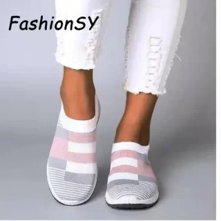 New Women Sneakers Vulcanized Shoes Sock Sneakers Women Summer Slip On Flat Shoes Women Plus Size Loafers