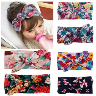 Newborn Kids Girls Baby Headband Toddler Cute Bow Flower Print Hair Band Accessories 7 Style Outfit 0-4Years