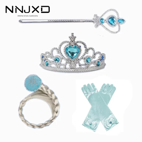 Princess Girls Kids Princess Dress Up Accessories Crown Braid Wand Wig Blue Gloves 4Pcs Sets Magic Stick