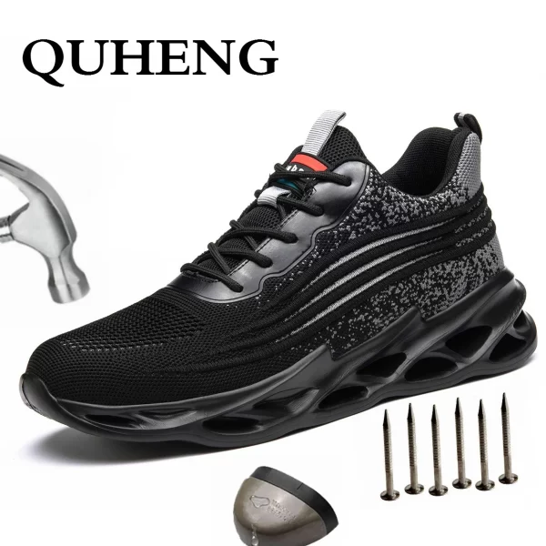 QUHENG 2020 Work Safety Boot For MenSteel Toe Anti smashing Puncture Proof Construction Safety Air Mesh