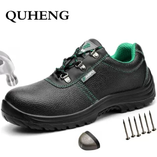 QUHENG 2020 Work Safety Boot for Men Genuine Leather Deodorant Non-Slip All Season Ultra-Light Soft Bottom Shoes Free Shipping