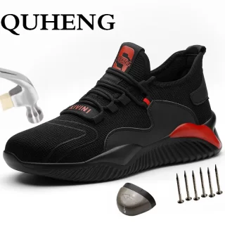 QUHENG Air Mesh Steel Toe Work Shoes New Design Non-slip Comfort Anti-static Indestructible Sneakers Safety Boots Free shipping