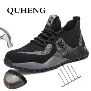 QUHENG Anti Smashing Breathable Work Shoes Men's Steel Toe Protective Wear-resisting Men Puncture Proof Safety Shoes Sneakers