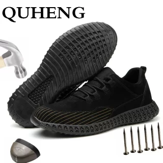 QUHENG Breathable Safety Shoes Men Boots Summer Comfort Ultra-light Soft Bottom Men and Women Puncture-Proof Boots Dropshipping