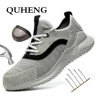 QUHENG Casual Puncture Proof Boots Breathable Security Sneakers Comfortable Industrial Shoes Men's Steel Toe Work Safety Shoes