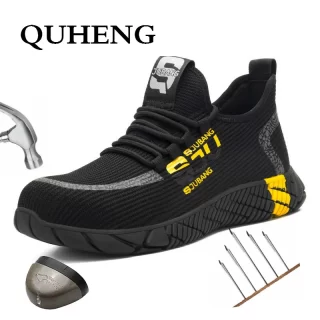 QUHENG Comfortable Industrial Shoes Men's Steel Toe Breathable Security Work Boots 2020 Work Puncture Proof Safety Shoes