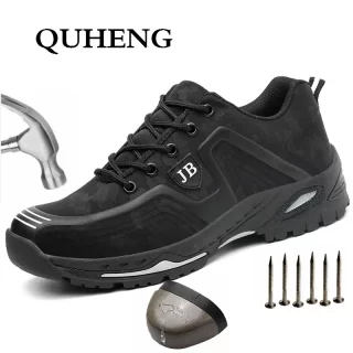 QUHENG Indestructible Shoes Men Safety Work Shoes Puncture-Proof Outdoor Steel Toe Cap Non-slip Comfort Men Boots Dropshipping