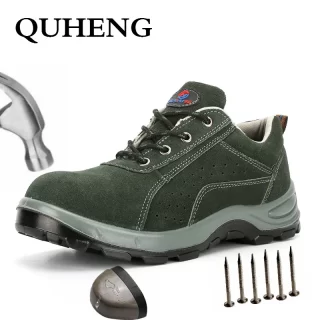 QUHENG Men Fashion Steel Toe Protective Smashing Work Anti-Static Deodorant Plus Size Construction Shoes Dropshipping