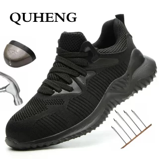 QUHENG Men Safety Shoes Boots Breathable Work Shoes Steel Toe Cap Puncture-Proof Boots Safety Men Boots Non-slip Free Shipping