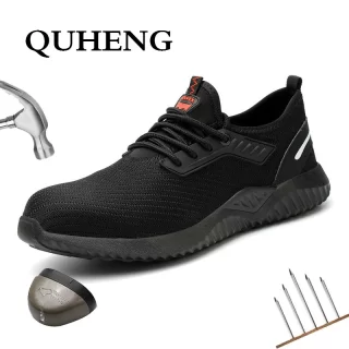 QUHENG Men Steel Nose Safety Work Shoes New Design Mesh Sneakers Lightweight Safety Puncture-Proof Safety Shoes Dropshipping