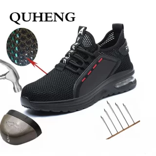 QUHENG Men Steel Nose Safety Work Shoes New Design Mesh Sneakers Lightweight Safety Puncture-Proof Safety Shoes Dropshipping