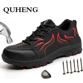 QUHENG Men's Outdoor Steel Toe Protective Anti Smashing Work Shoes Puncture-Proof Anti-Static Casual Plus Size Free Shipping